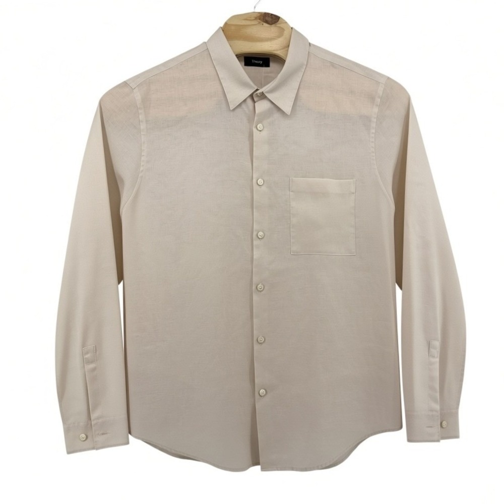 Theory Irving PA Mens Ivory Precise Linen 2 Long Sleeve Button Down Shirt XXLNEW
